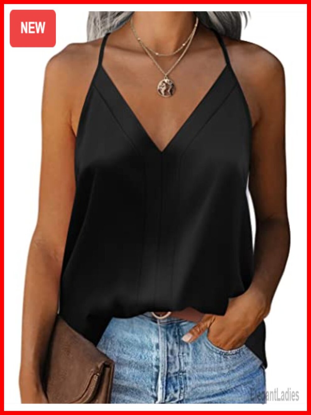 Zeagoo Silk Satin Tank Top V Neck Sleeveless Camisole Blouse